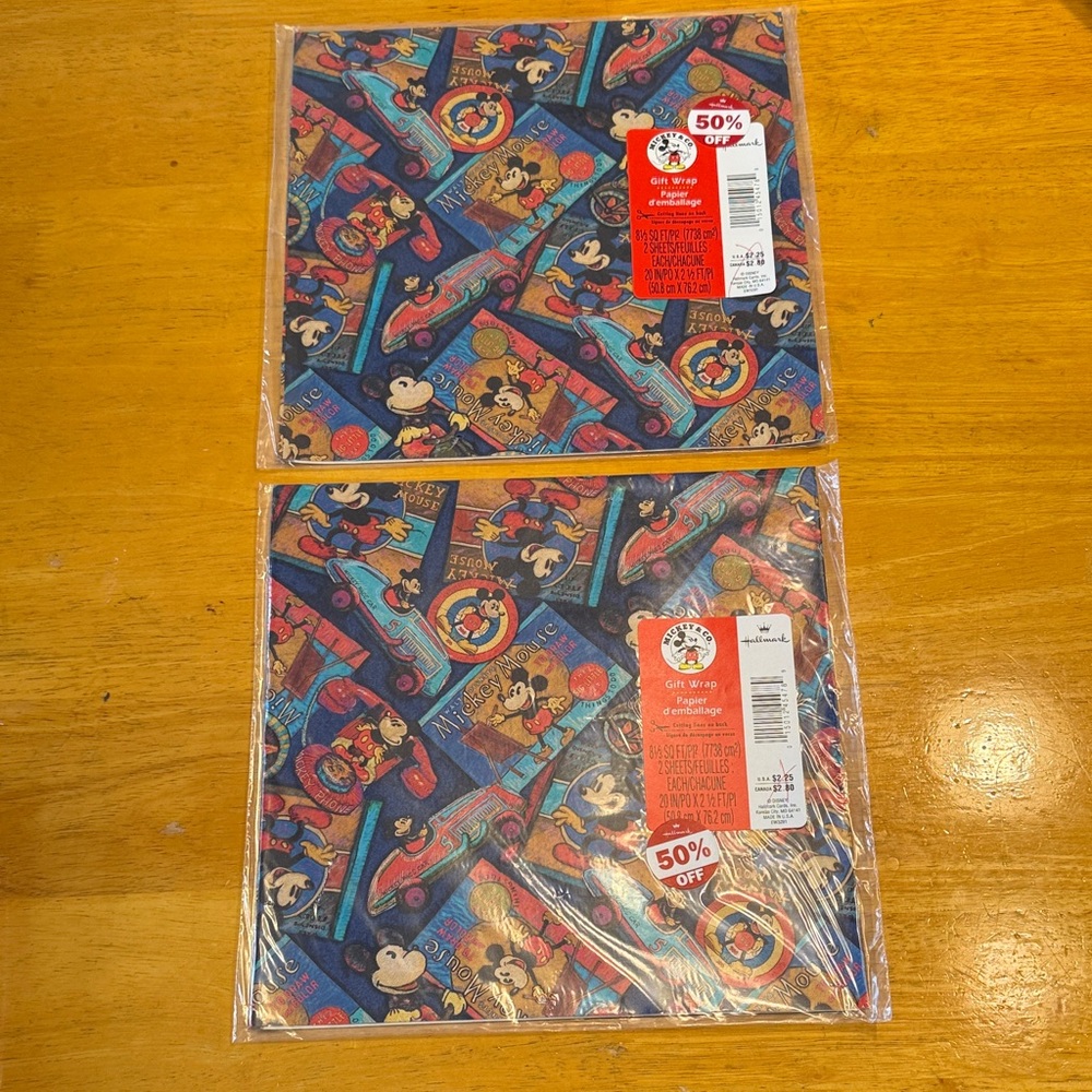 Vintage Mickey & Co flat gift wrap. Set of 2 packages. New in packages